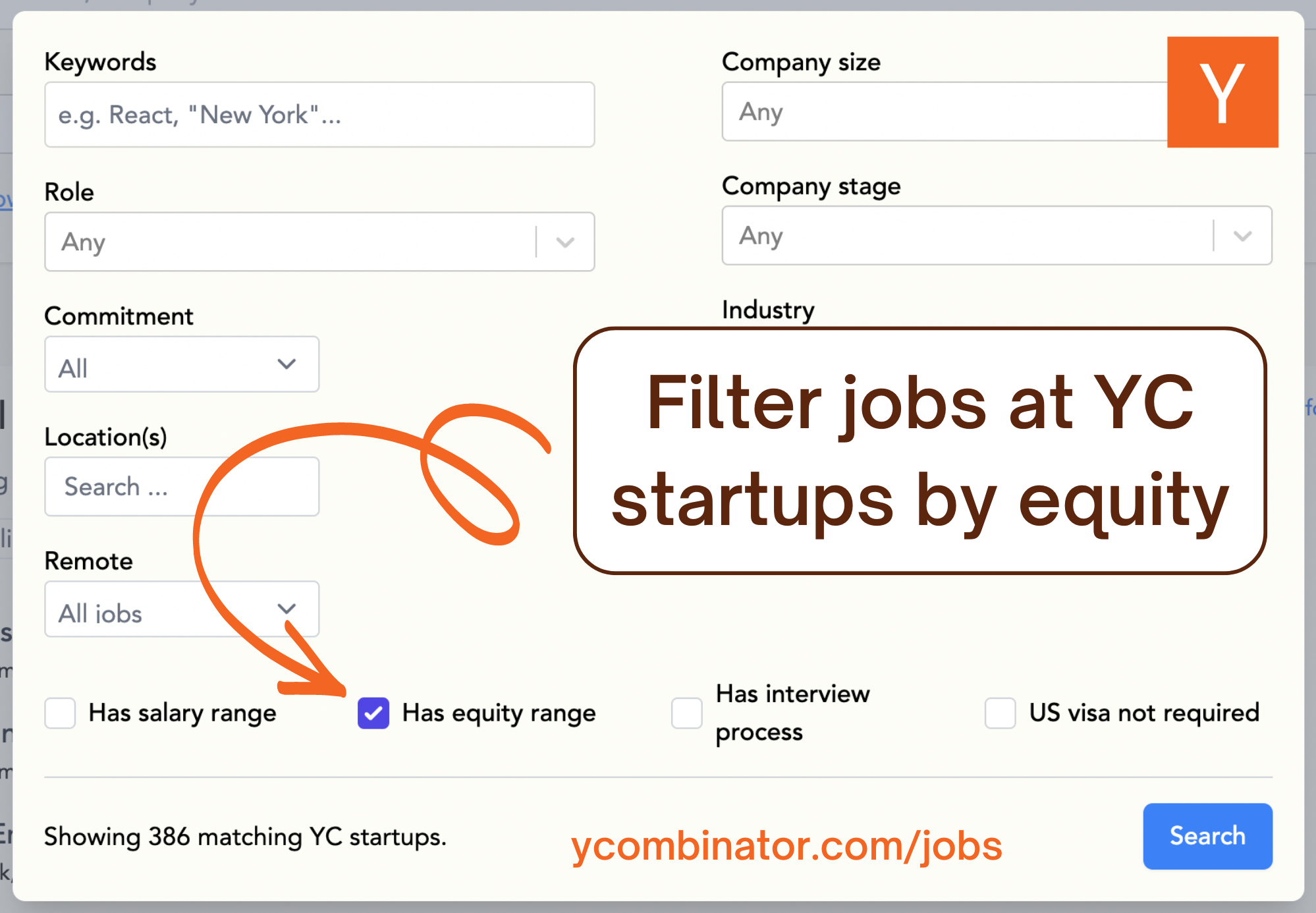 New: Filter by equity – at the best YC startups