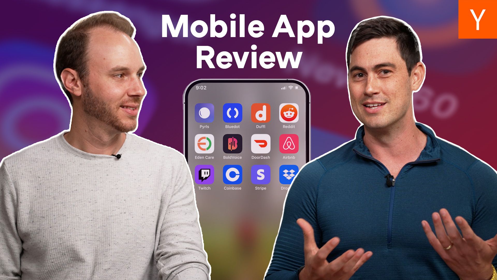 YC Group Partner Aaron Epstein and Glide co-founder David Siegel in front of the text "Mobile App Review"