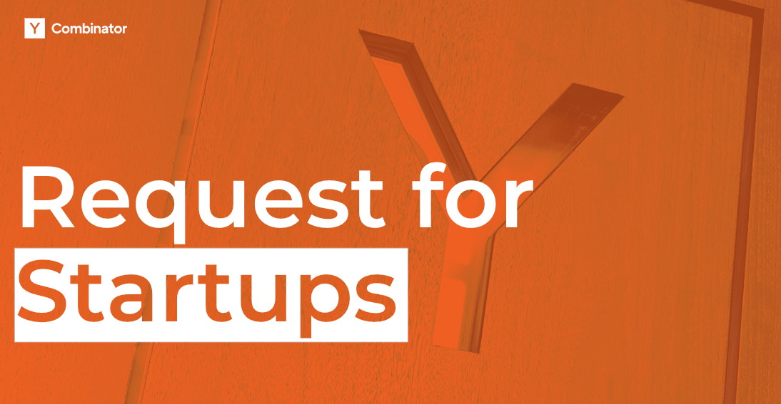 "Request for Startups" on an orange background. 